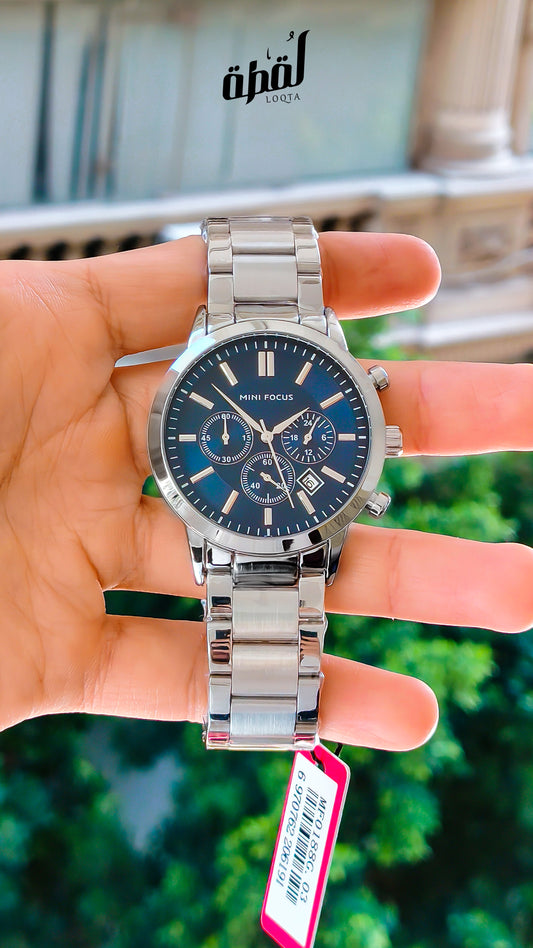 Mini Focus Silver Chronograph - Blue Dial