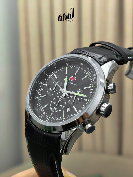 Mini Focus Genuine Leather Chronograph - Silver Case