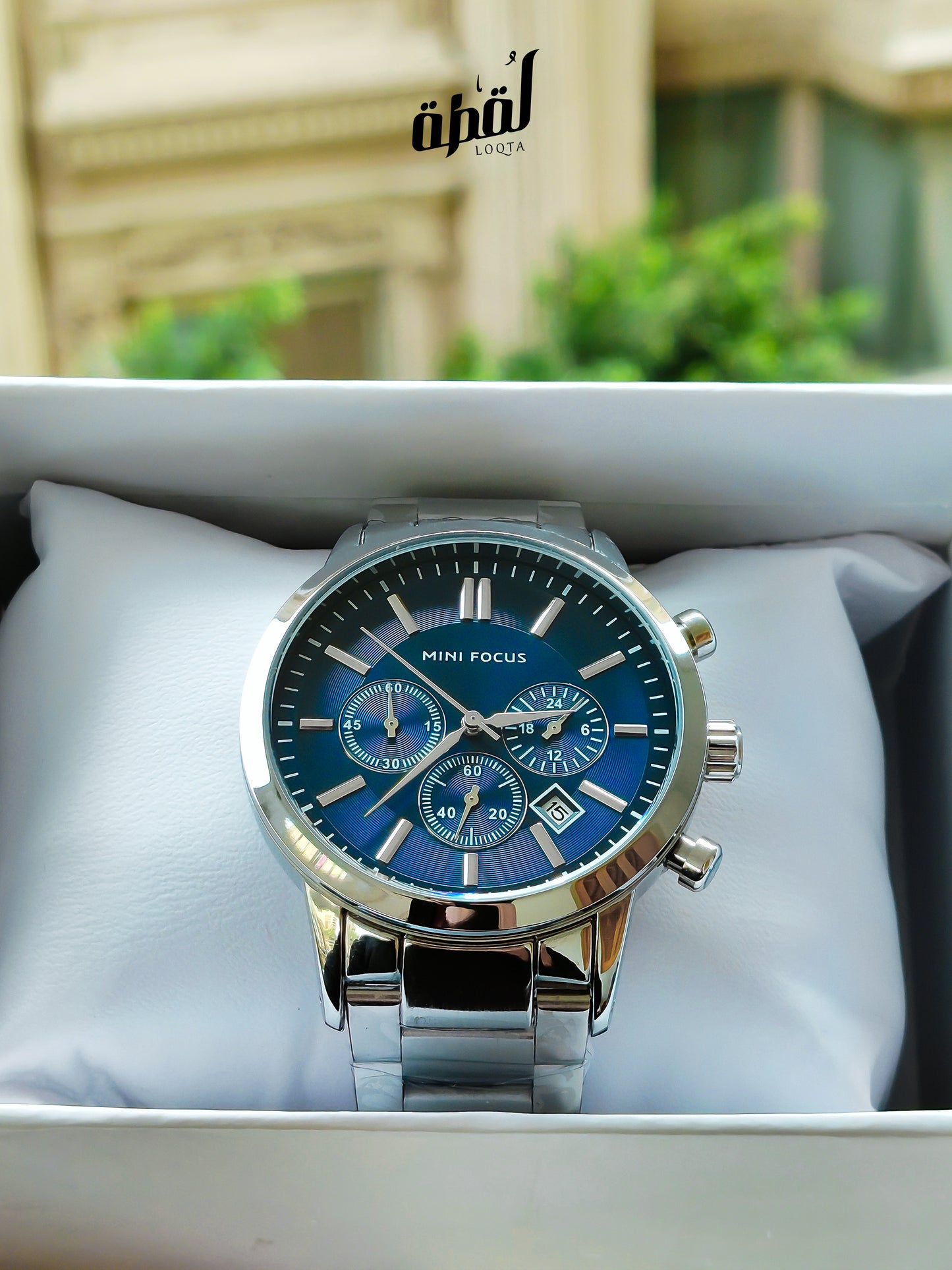 Mini Focus Silver Chronograph - Blue Dial