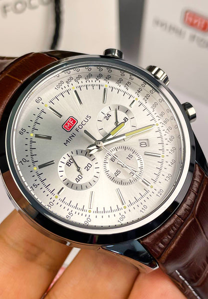 Mini Focus Brown Genuine Leather Chronograph