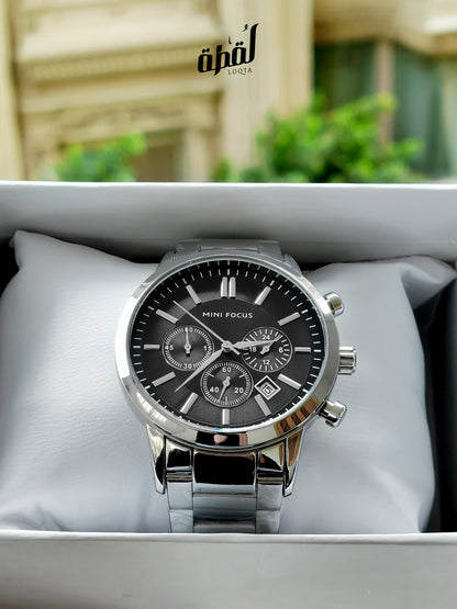 Mini Focus Silver Chronograph - Black Dial