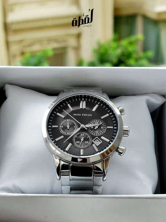Mini Focus Silver Chronograph - Black Dial