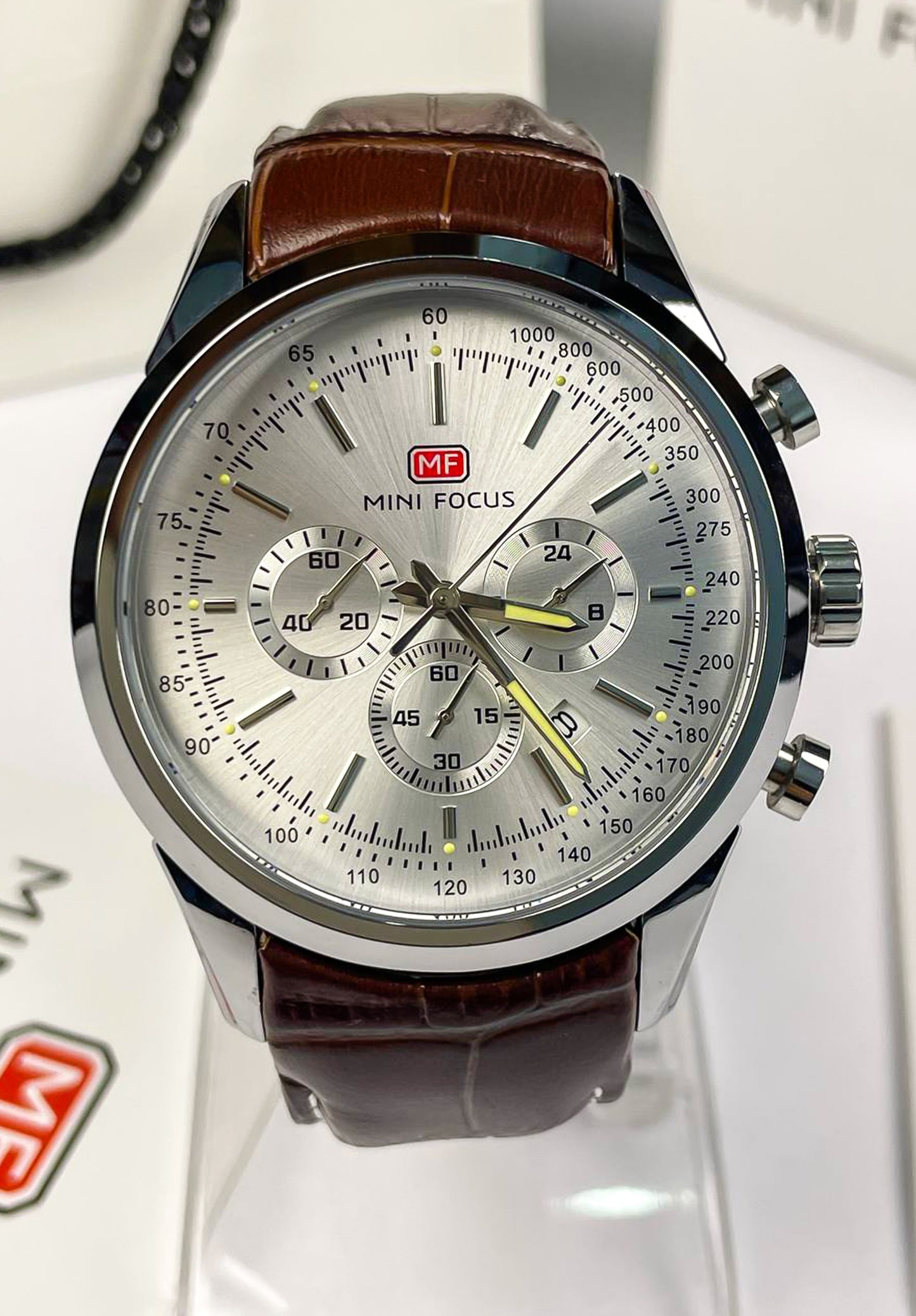 Mini Focus Brown Genuine Leather Chronograph