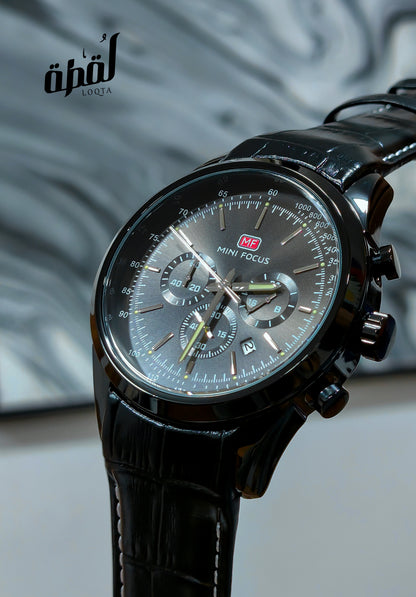 Mini Focus Genuine Leather Chronograph - Full Black