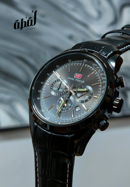Mini Focus Genuine Leather Chronograph - Full Black