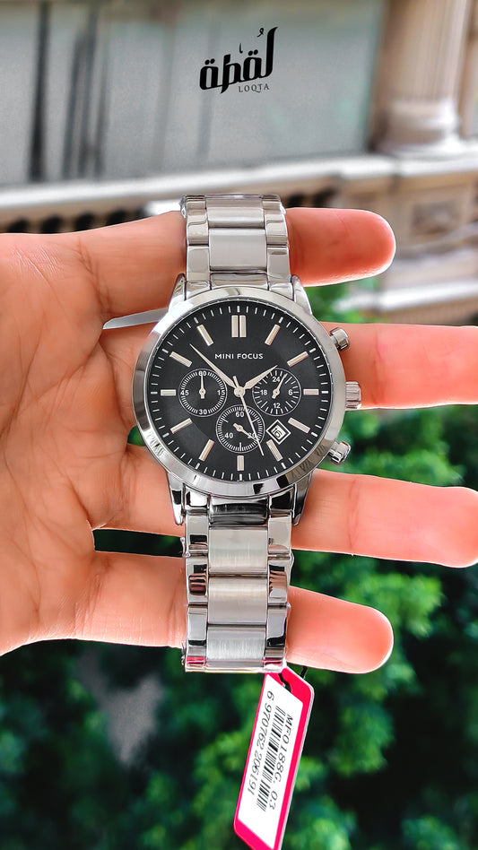 Mini Focus Silver Chronograph - Black Dial