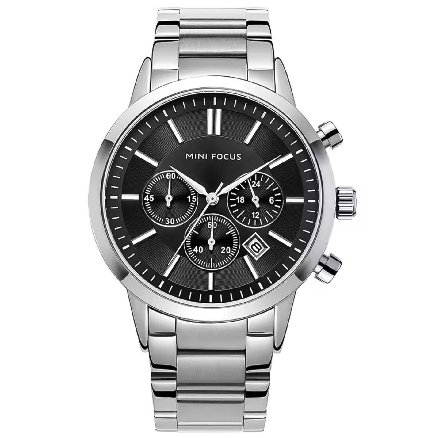 Mini Focus Silver Chronograph - Black Dial