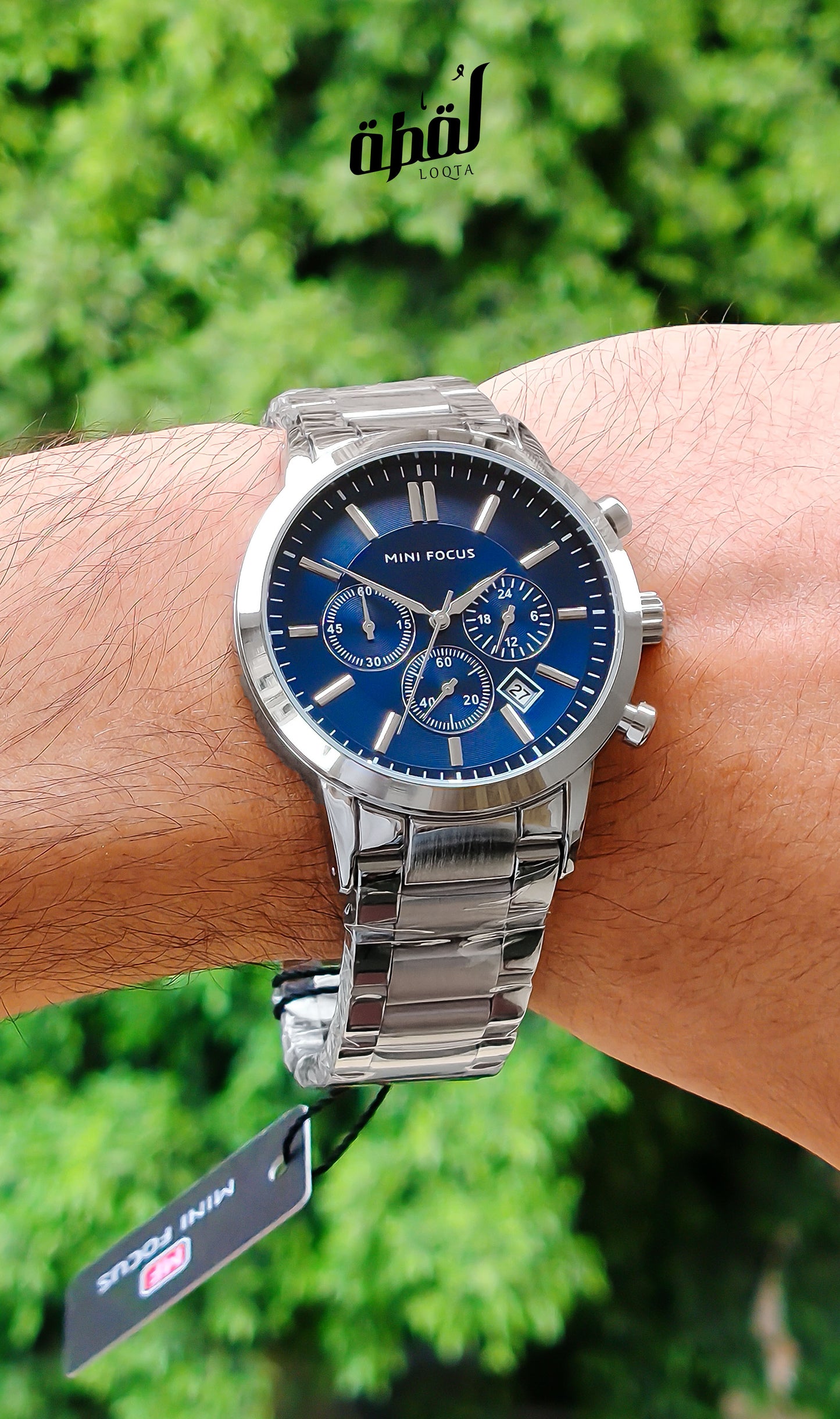 Mini Focus Silver Chronograph - Blue Dial