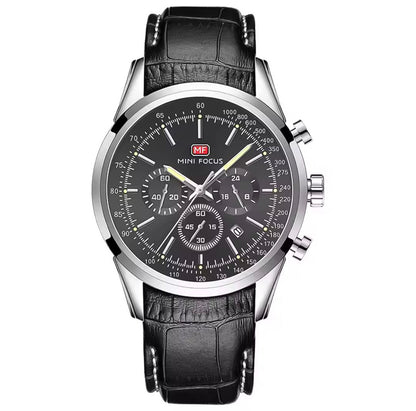 Mini Focus Genuine Leather Chronograph - Silver Case