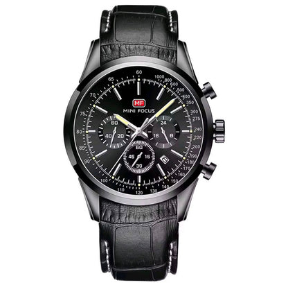Mini Focus Genuine Leather Chronograph - Full Black