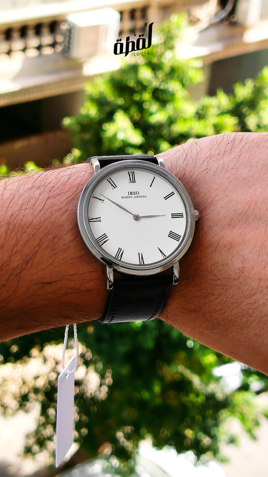 Ibso Black Genuine Leather - White Dial