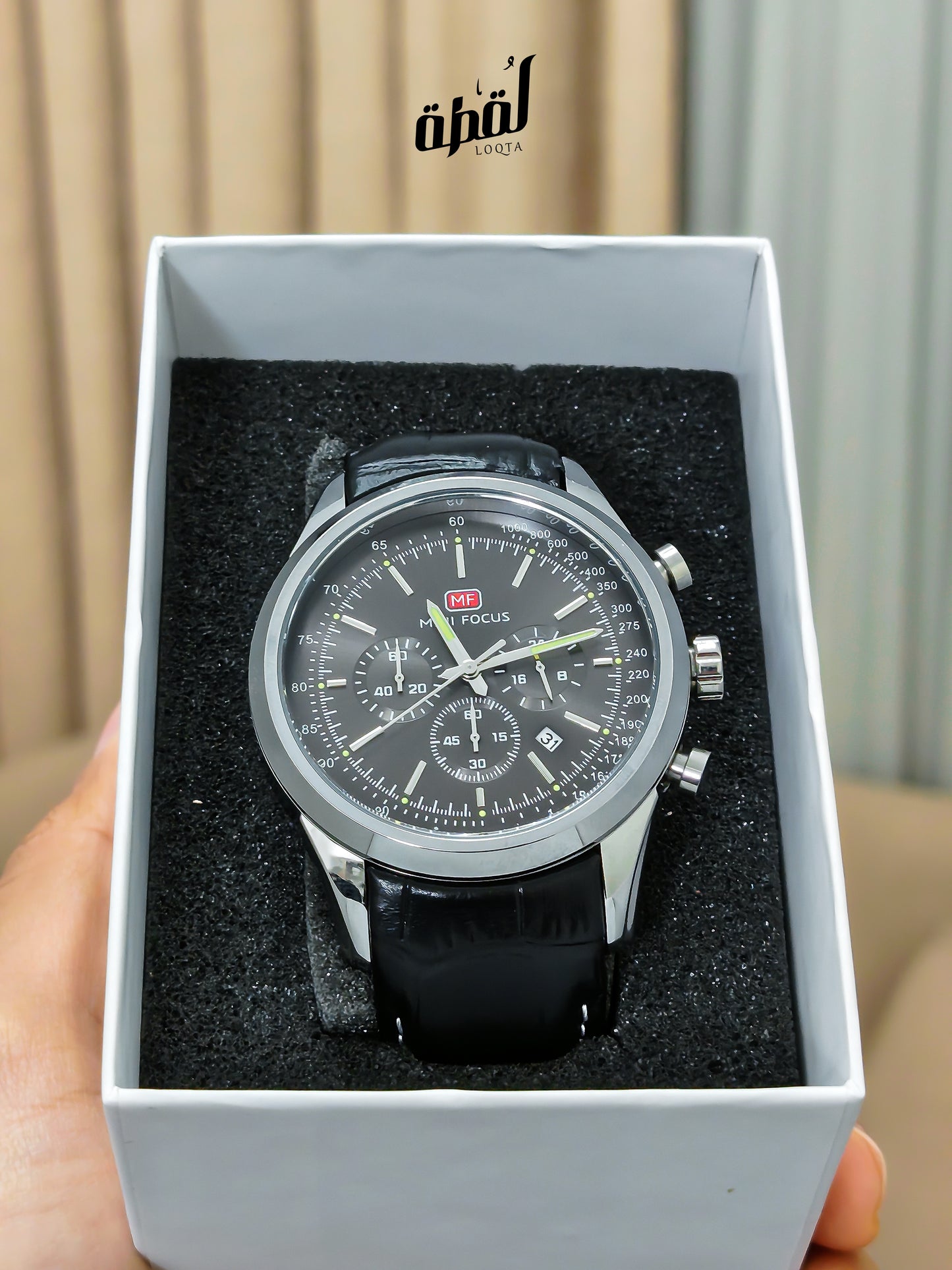 Mini Focus Genuine Leather Chronograph - Silver Case