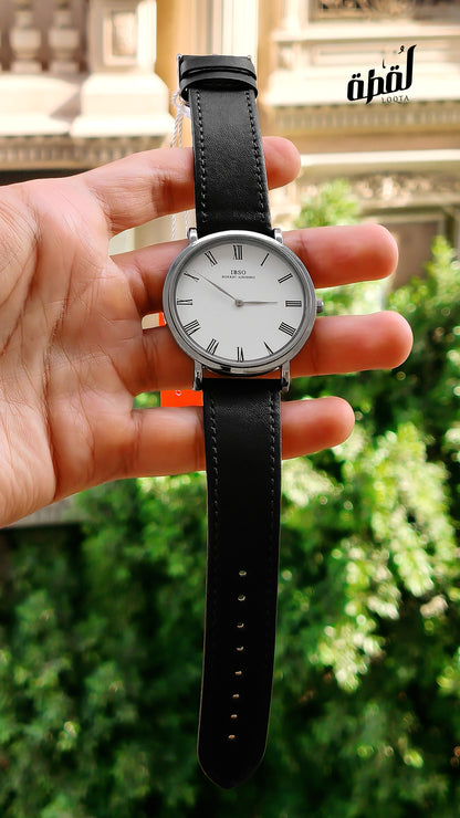 Ibso Black Genuine Leather - White Dial